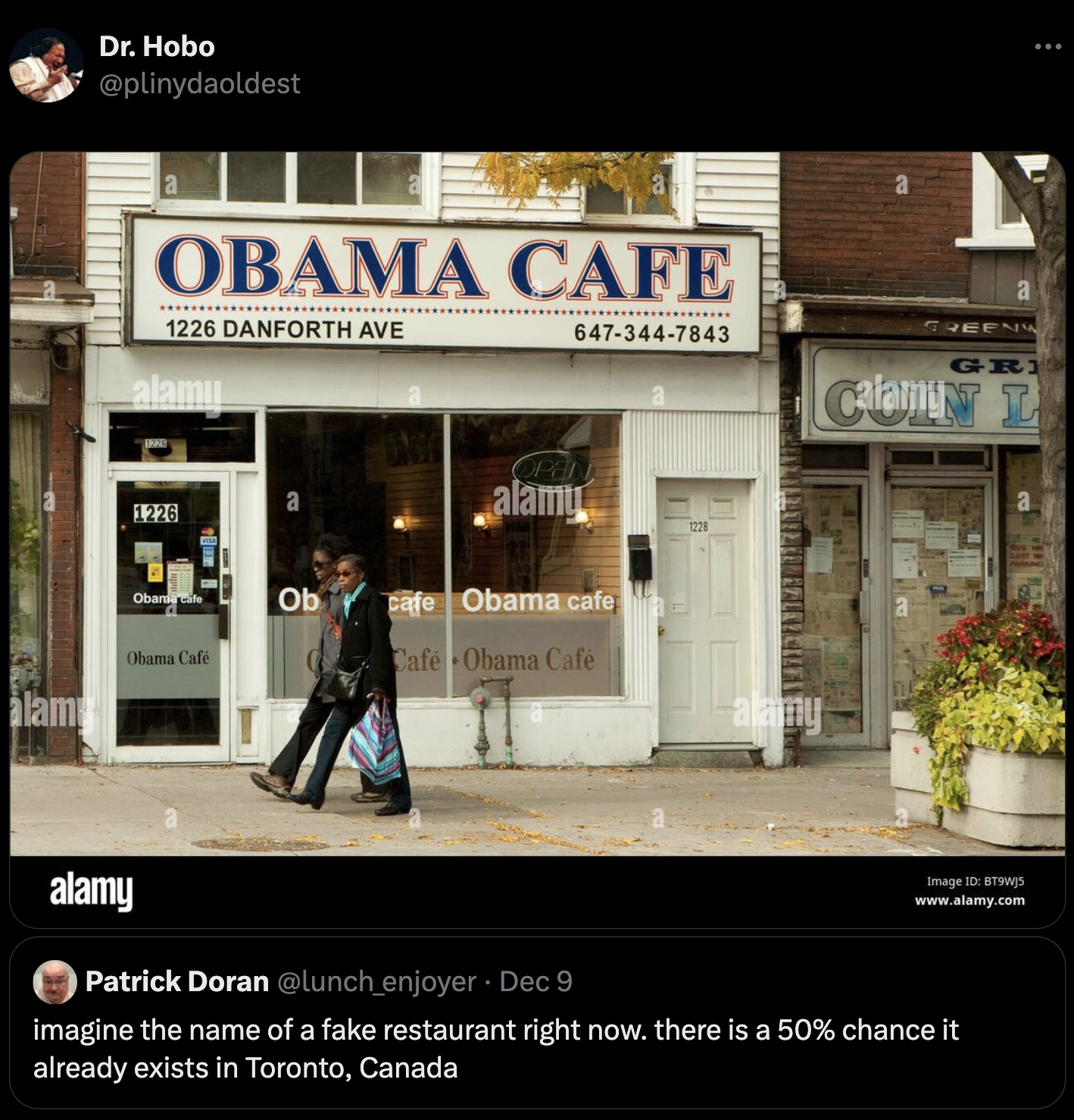 outlet store - Dr. Hobo Obama Cafe 1226 Danforth Ave alam 1226 alam Obam Obama Cafe alamy alamu 6473447843 Gr Calam Ob cafe Obama cafe Cafe Obama Cafe alamy Image 10 Patrick Doran enjoyer Dec 9 imagine the name of a fake restaurant right now. there is a 5